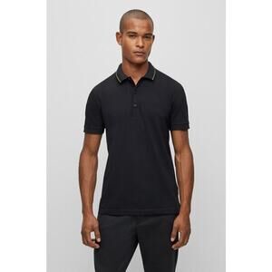 BOSS Hugo Boss Black Cotton Pique Slim Fit Polo Shirt Lime Green Accent XXL